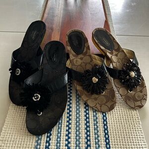 Lot of Coach Sandals 2 pairs 7.5 7 1/2 Brown Black Flower Tassel Top